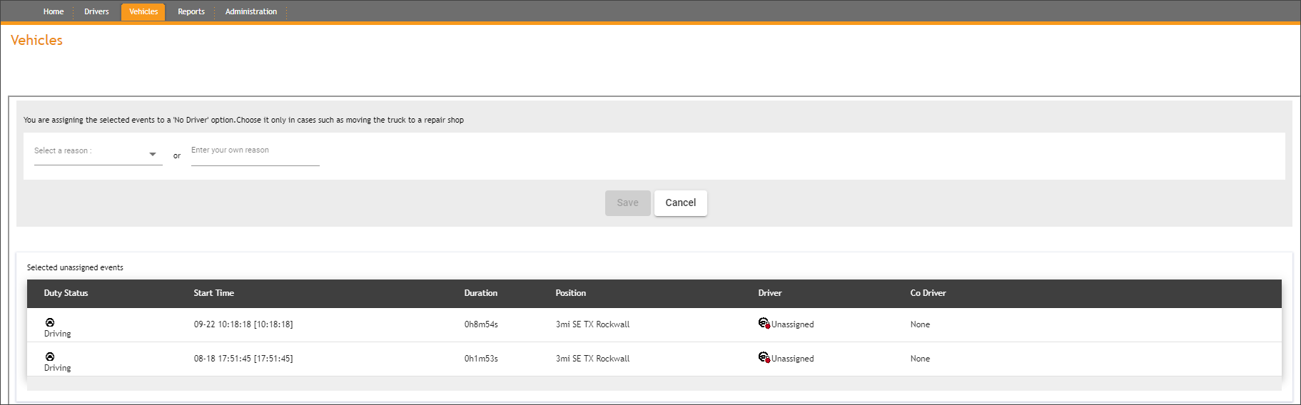 Vehicle Detail - Reassign driving events