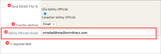 Safety Officials Email field