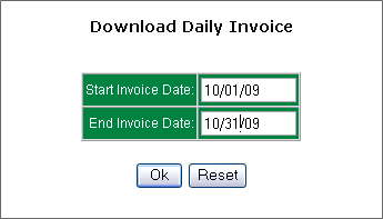 Fleet One Download Daily Invoice - Start and End Dates selected