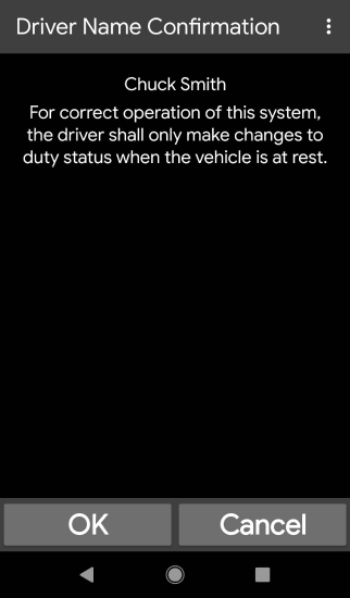 Driver Name Confirmation screen
