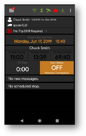 Mobile Dashboard displaying Personal Conveyance