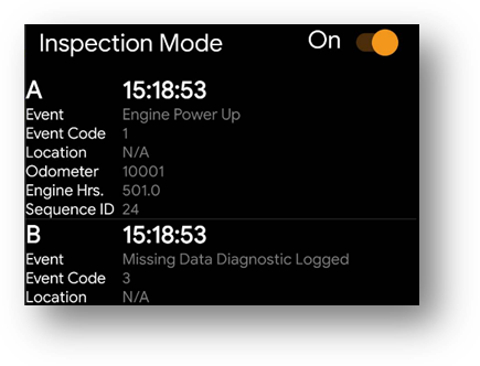 Inspection Mode switch in HOS Log tab
