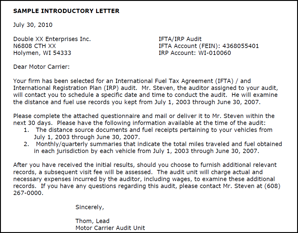 Sample Introductory Letter