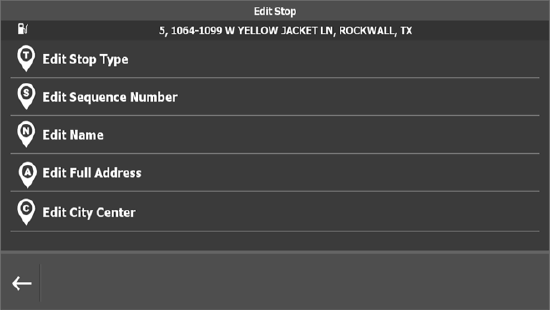 Edit Stop screen