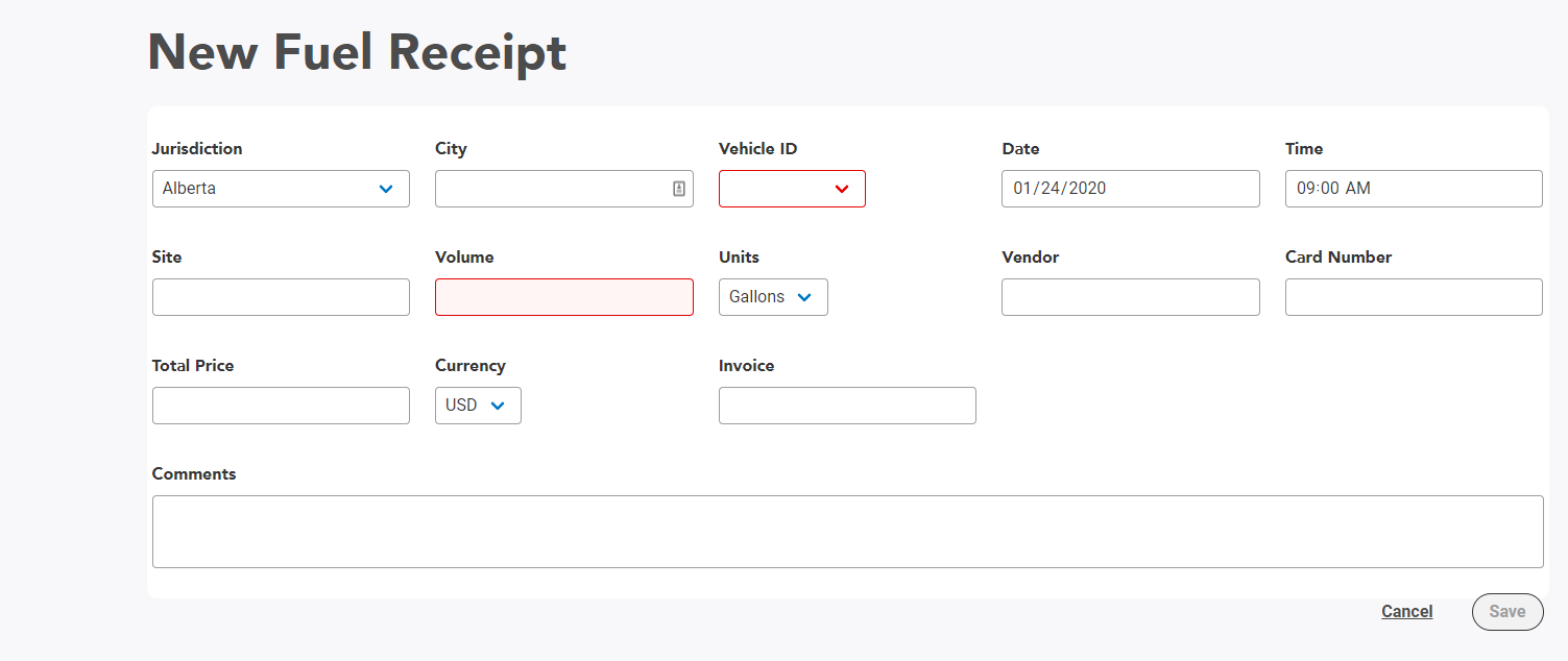 New Fuel Receipts Window