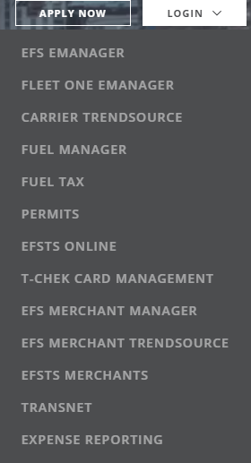 EFS login menu - eManager selected